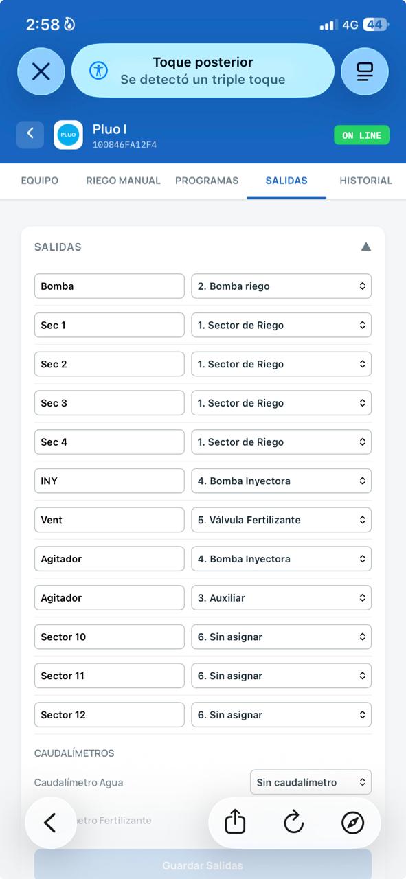Definición de salidas